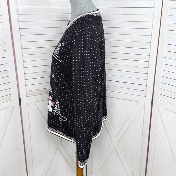 Alfred Dunner Embroidered Snowman Polka Dot Holiday Christmas Sweater Black S - Picture 2 of 11